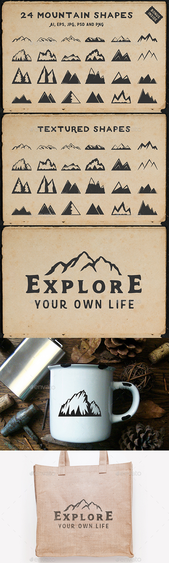 24 Mountain Shapes - Badges & Stickers Web Elements