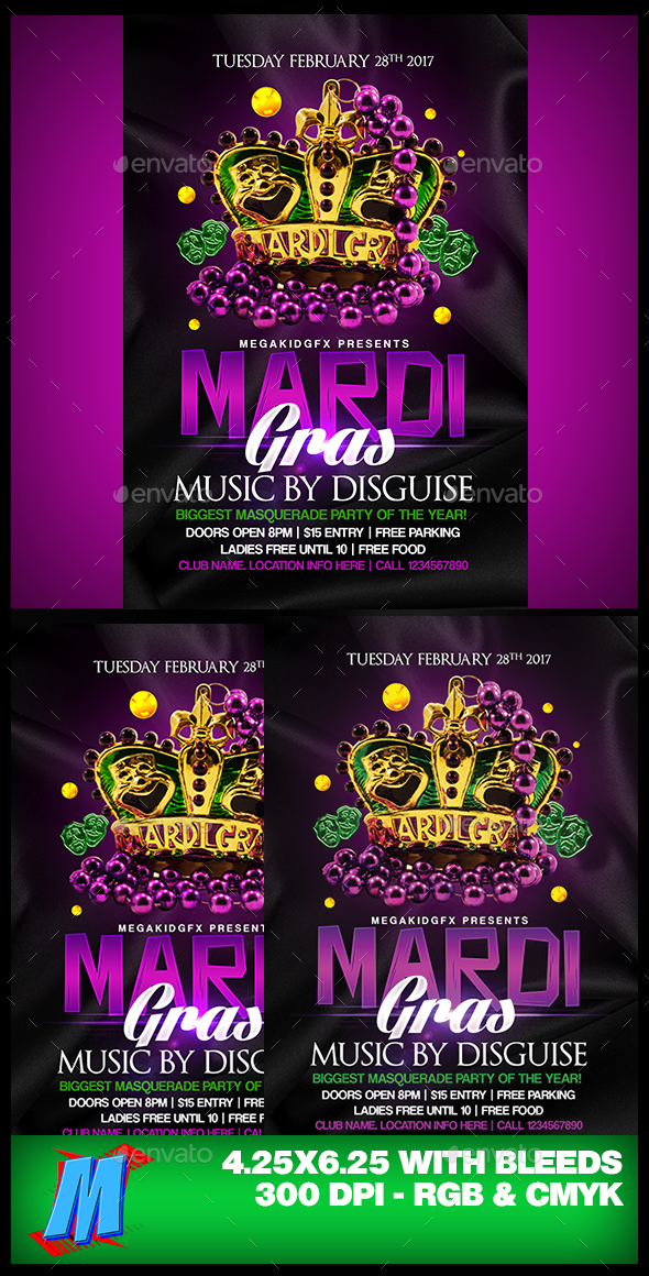 Mardi Gras Flyer Template - Clubs & Parties Events