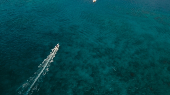 Speedboat on the Sea, Aerial view.Boracay Island, Philippines. alt