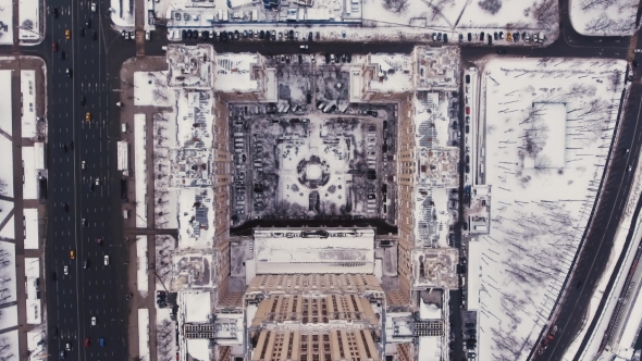 Aerial Filming Hotels Ukraine Air, Moscow Russia. Flight Over the Seven Sisters, the Courtyard and