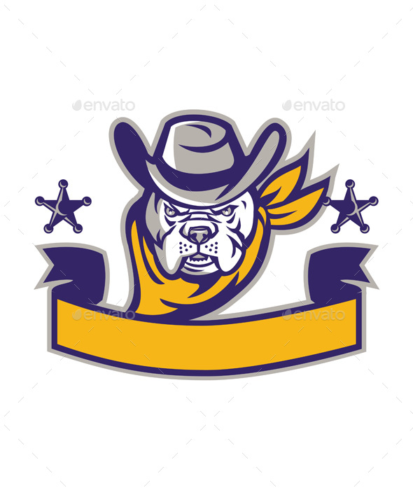 Bulldog Sheriff Cowboy Head Banner Retro - Animals Characters