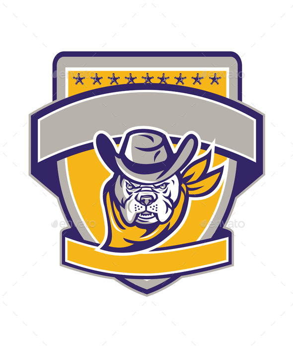 Bulldog Sheriff Cowboy Head Shield Retro - Animals Characters