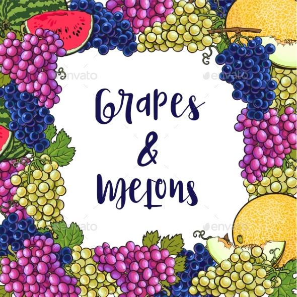Square Frame of Grapes and Melons - Flowers & Plants Nature