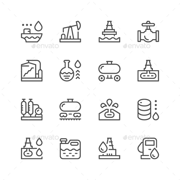 Set Line Icons of Oil Industry - Man-made objects Objects