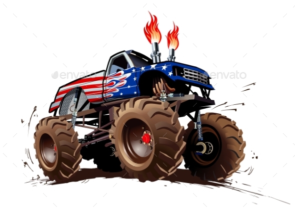 Cartoon Monster Truck - Man-made Objects Objects