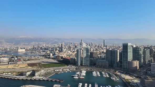 Aerial drone shot of Beirut Waterfront