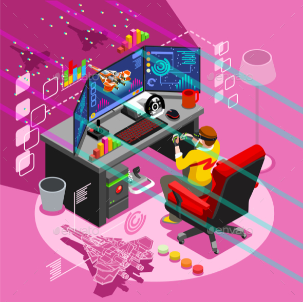 Android Video Game Icon Isometric People Vector Illustration - Computers Technology