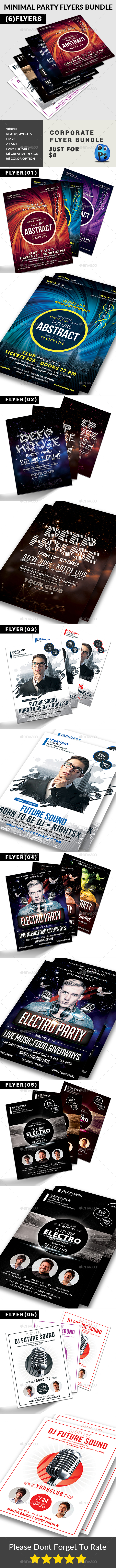 6 Minimal Party Flyers Bundle - Clubs & Parties Events