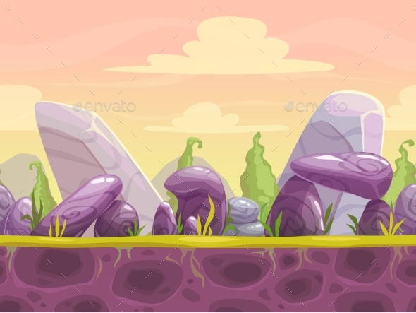 Cartoon Fantasy Seamless Landscape - Backgrounds Game Assets