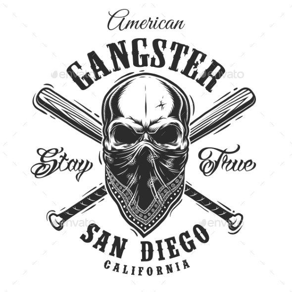 Gangster Emblem with Skull in Bandana by imogi | GraphicRiver