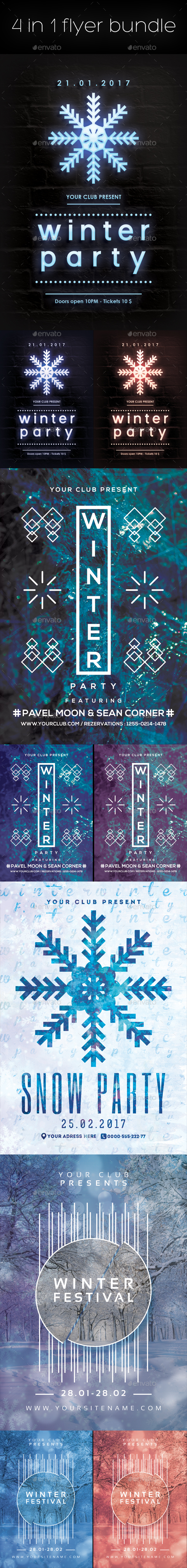 Winter Flyers Posters Bundle - Clubs & Parties Events