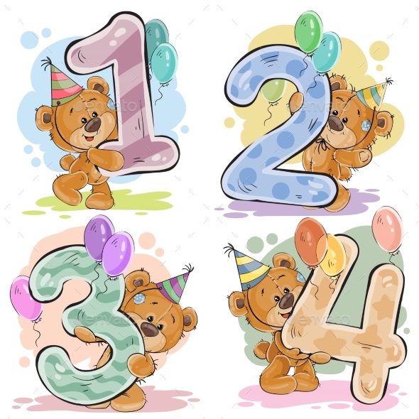 Set of Numbers with Teddy Bears - Animals Characters