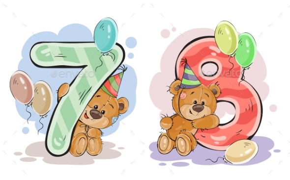 Set of Numbers with Teddy Bears - Animals Characters