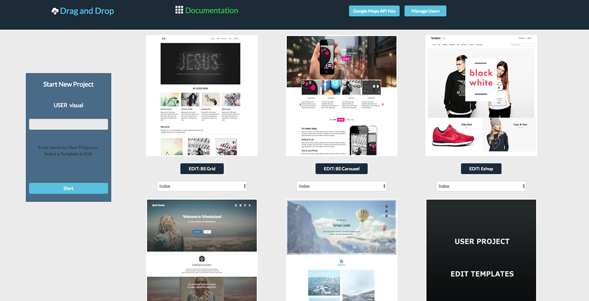 visual drag and drop bootstrap html templates creator by web zone