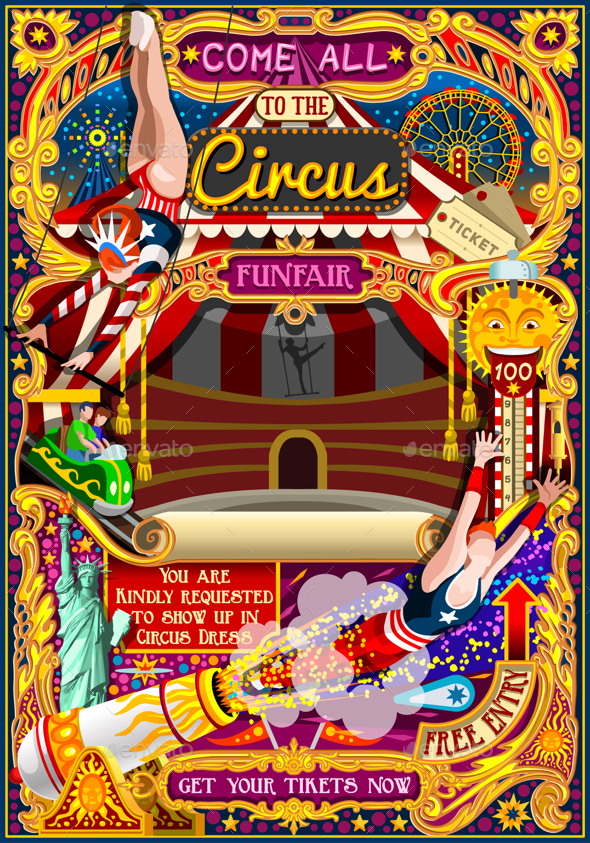 Circus Carnival Invite Theme Park Poster Tent Vector Illustration - Vectors