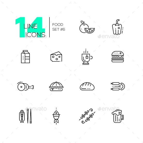 Kinds of Food Line Icons Set - Food Objects