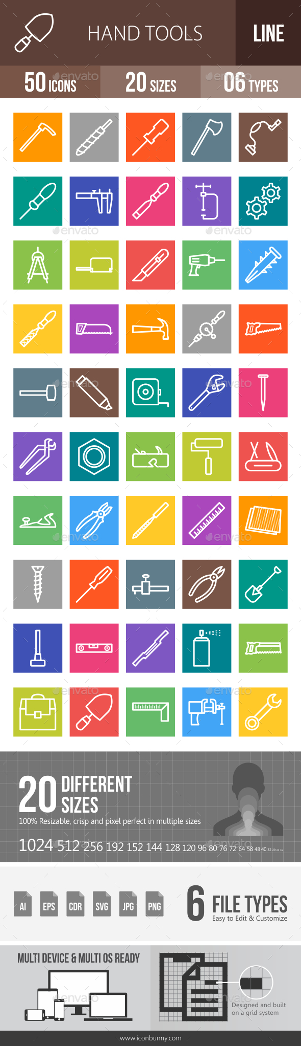 Hand Tools Line Multicolor Icons - Icons