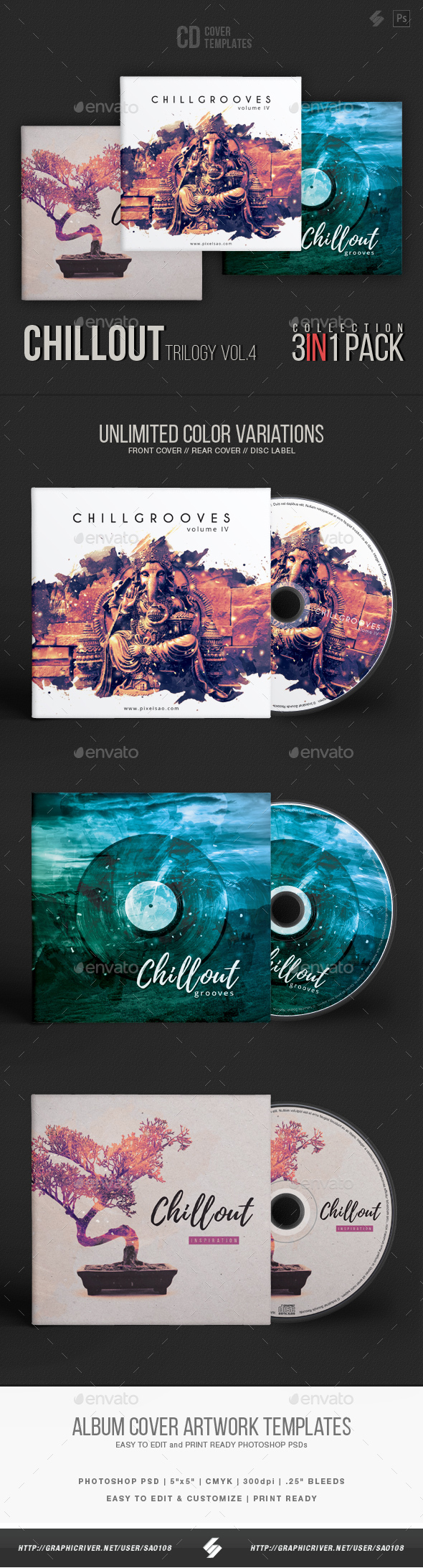 Chillout Trilogy vol.4 - CD Cover Templates Bundle - CD & DVD Artwork Print Templates