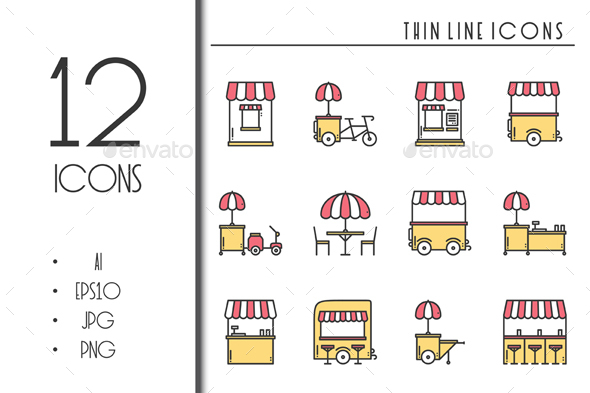 Street Food Retail Icons. Food Truck - Icons