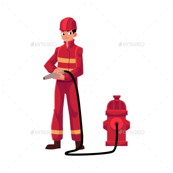 Fireman in Red Protective Suit - People Characters