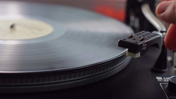 Old Vinyl Turntable Playing Music