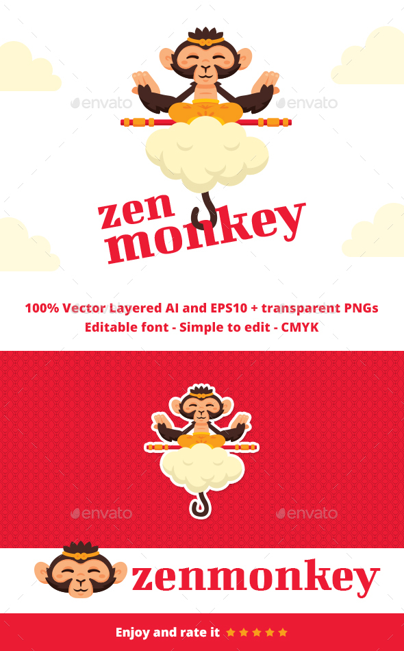 Zen Monkey - Animals Logo Templates