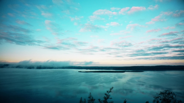 Fog Over Lake in the Morning.