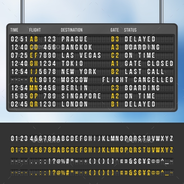 Airport Flip Arrivals Information Scoreboard - Miscellaneous Vectors