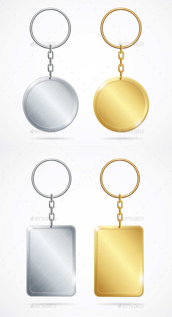 Realistic Metal Keychains Set. Vector - Objects Vectors
