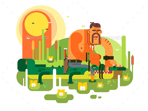 Crocodile Hunter Character - Characters Vectors