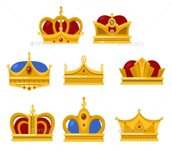 Shining Crowns and Tiara Isolated Icons - Web Elements Vectors