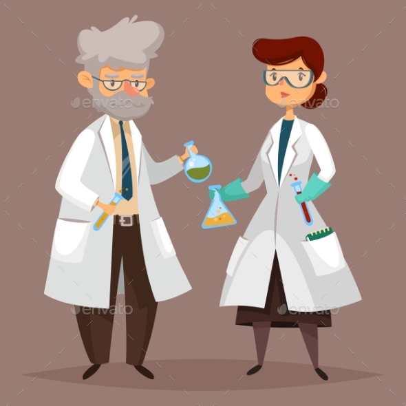 Chemist Man, Scientist Woman with Chemical Items - People Characters