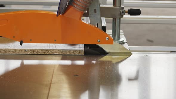 Closeup Process of Carpenter Worker with Circular Saw Machine