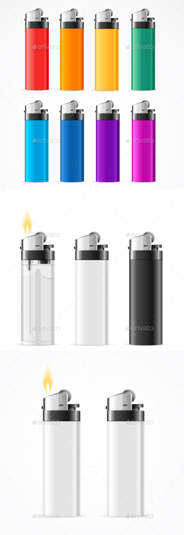 Realistic Template Blank Color Lighter Set - Man-made Objects Objects