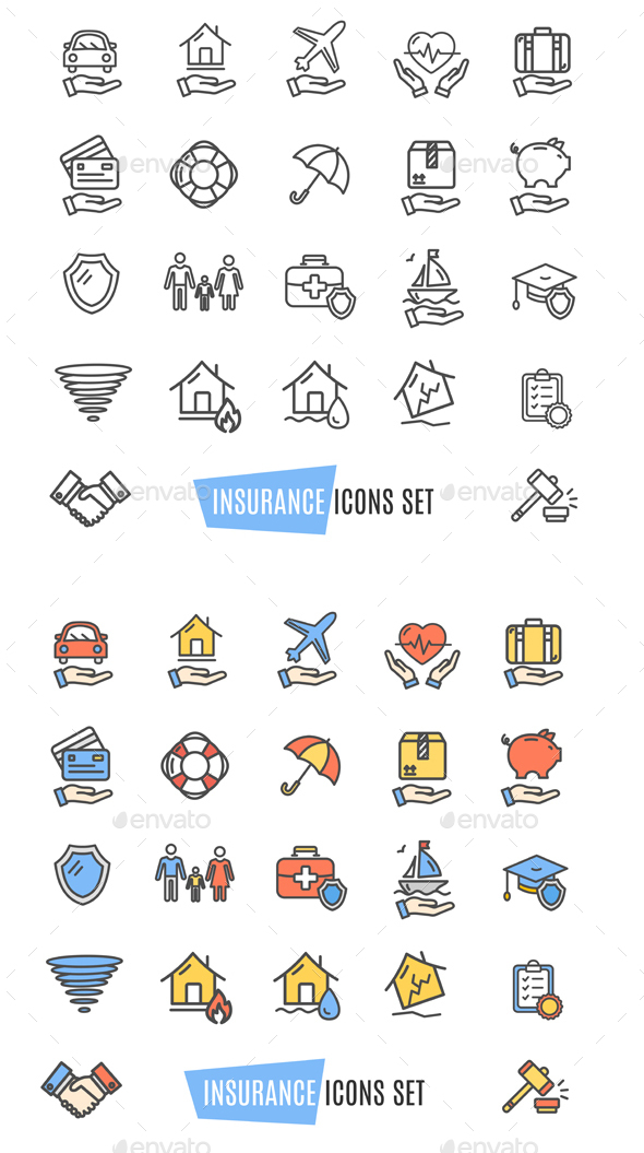 Insurance Icon Thin Line Set - Decorative Symbols Decorative