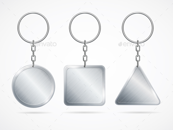 Realistic Metal Keychains Set - Man-made Objects Objects