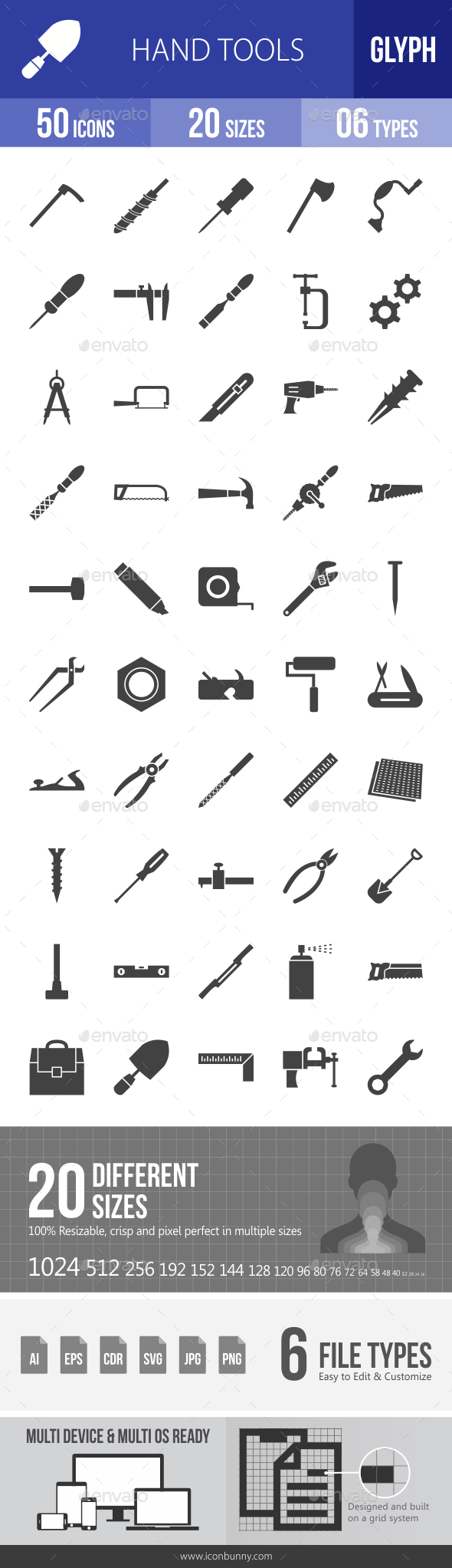 Hand Tools Glyph Icons - Icons