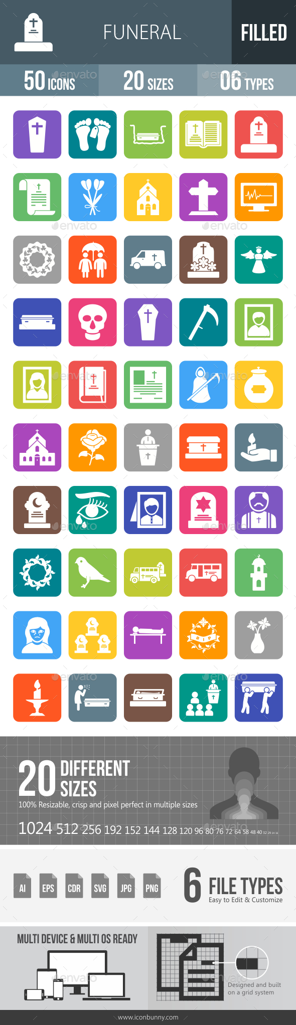 Funeral Flat Round Corner Icons - Icons