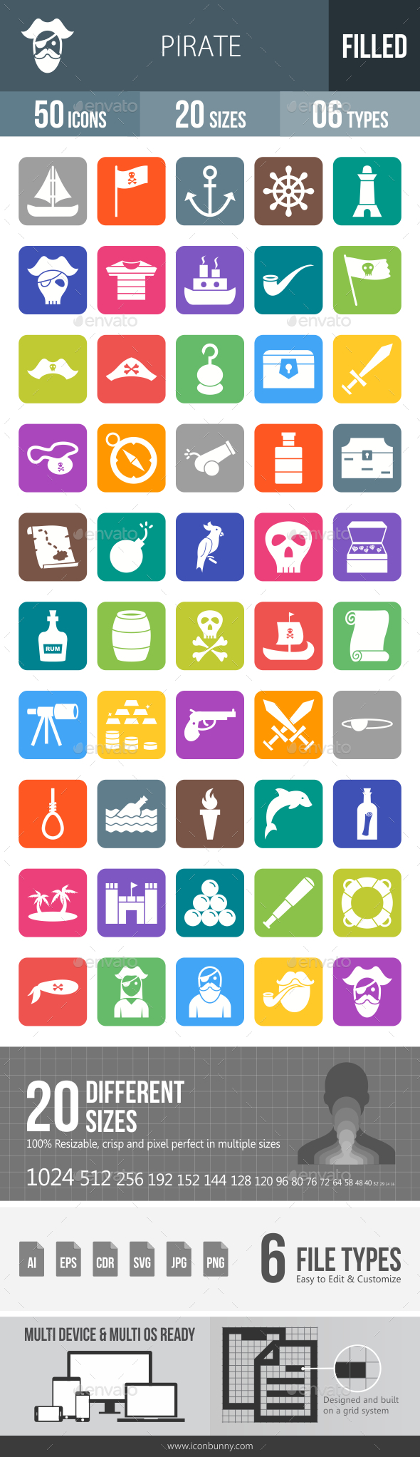 Pirate Flat Round Corner Icons - Icons