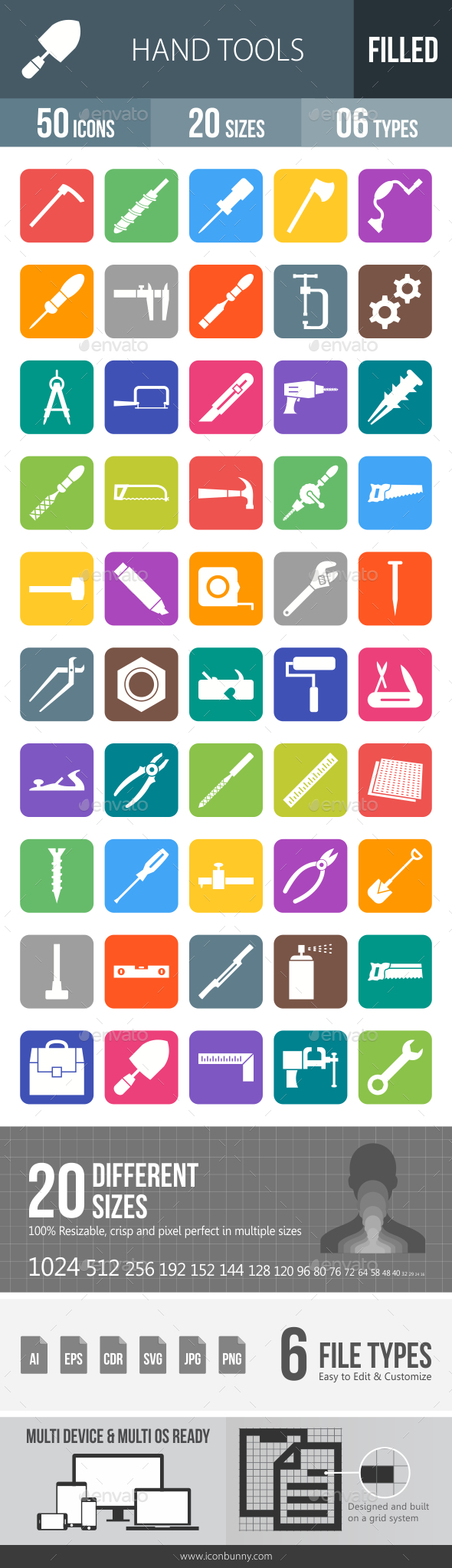 Hand Tools Flat Round Corner Icons - Icons