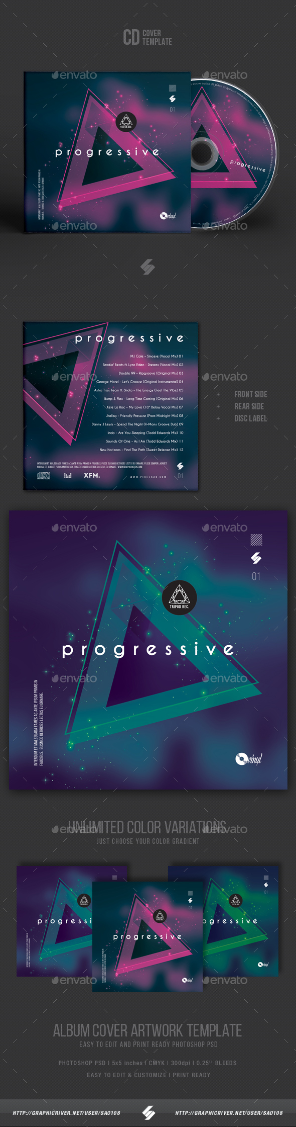 Progressive - Electronic Music CD Cover Artwork Template - CD & DVD Artwork Print Templates