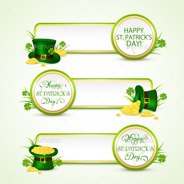 Happy Patricks Day Banners with Green Hat and Coins - Miscellaneous Seasons/Holidays