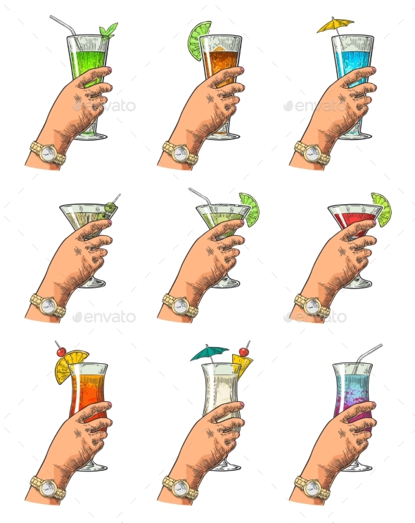 Female Hand Holding a Glasses of Cocktails - Food Objects