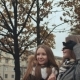Two Young Girls Friends Do Selfi Autumn in One of the City Streets. - VideoHive Item for Sale