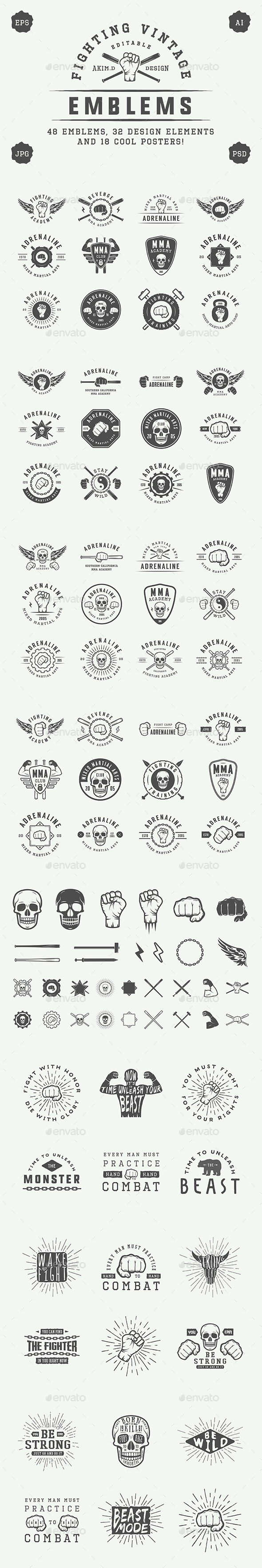Vintage Fighting Emblems - Badges & Stickers Web Elements