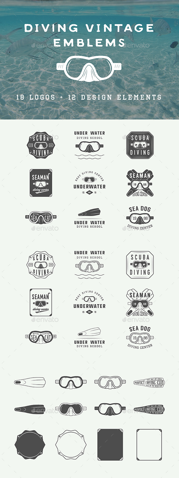 Vintage Diving Emblems - Badges & Stickers Web Elements