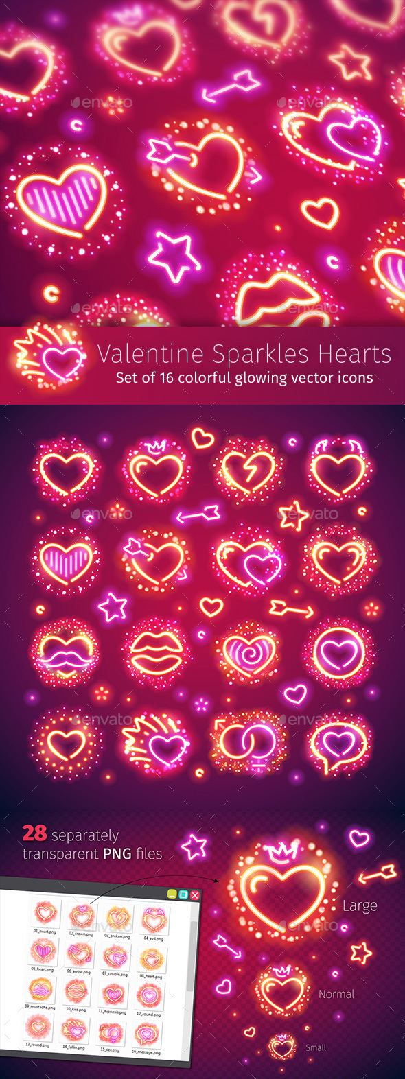 Valentine Hearts with Sparkles - Miscellaneous Icons