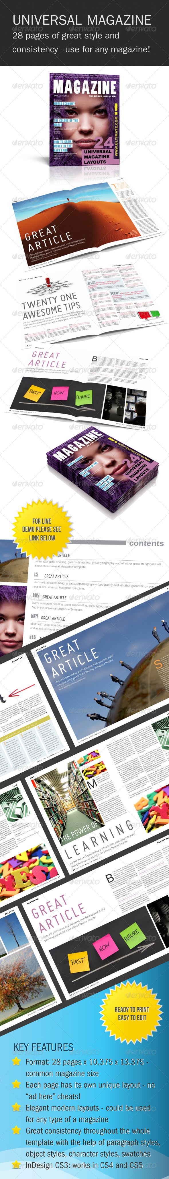 Universal InDesign Magazine Template - Magazines Print Templates