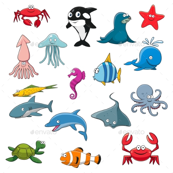 Ocean or Sea Cartoon Isolated Characters - Animals Characters