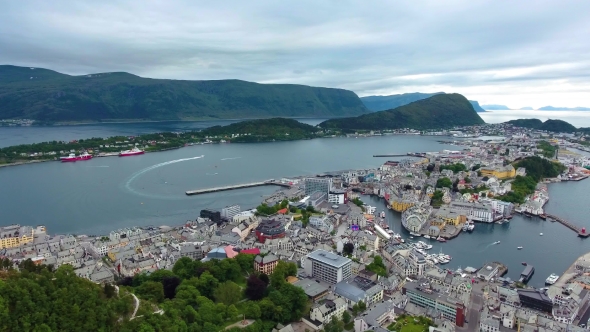 City of Alesund Norway Aerial Footage alt